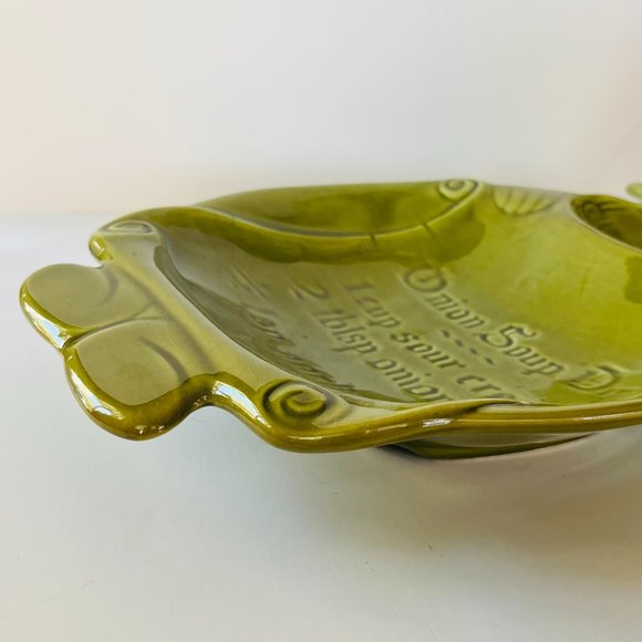 California Pottery Onion Soup Chip Dip Recipe Avocado green Tray Glaze MCM - Picture 9 of 16